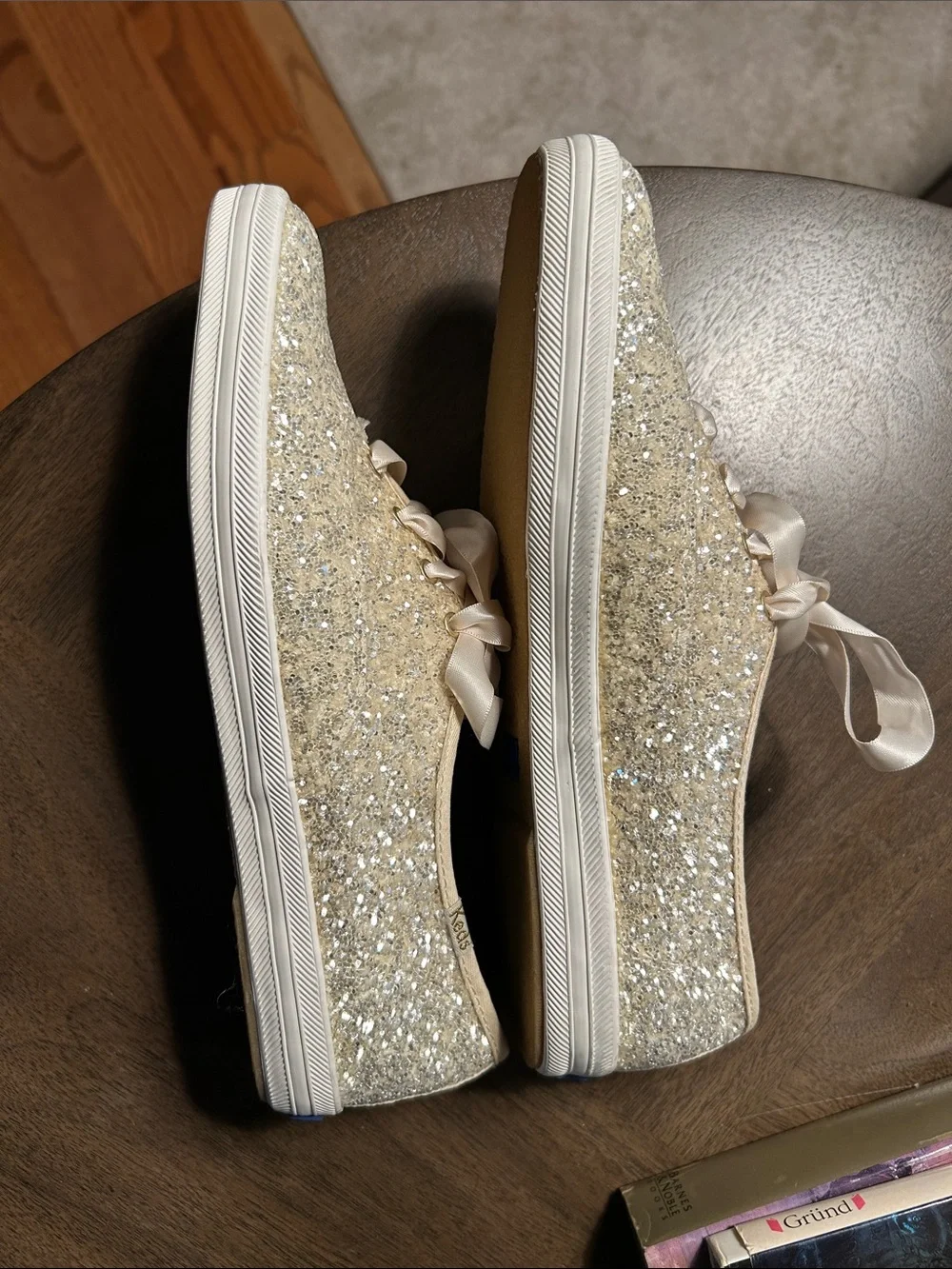 kate spade Glitter Satin Ribbon Sneakers - Champagne/Blush